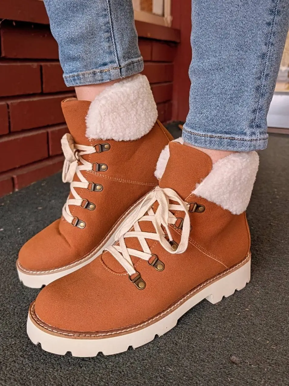Women's Chocolate Brown Dakota Fur Booties - Lace-Up Platform Shoes, Warm Winter Footwear