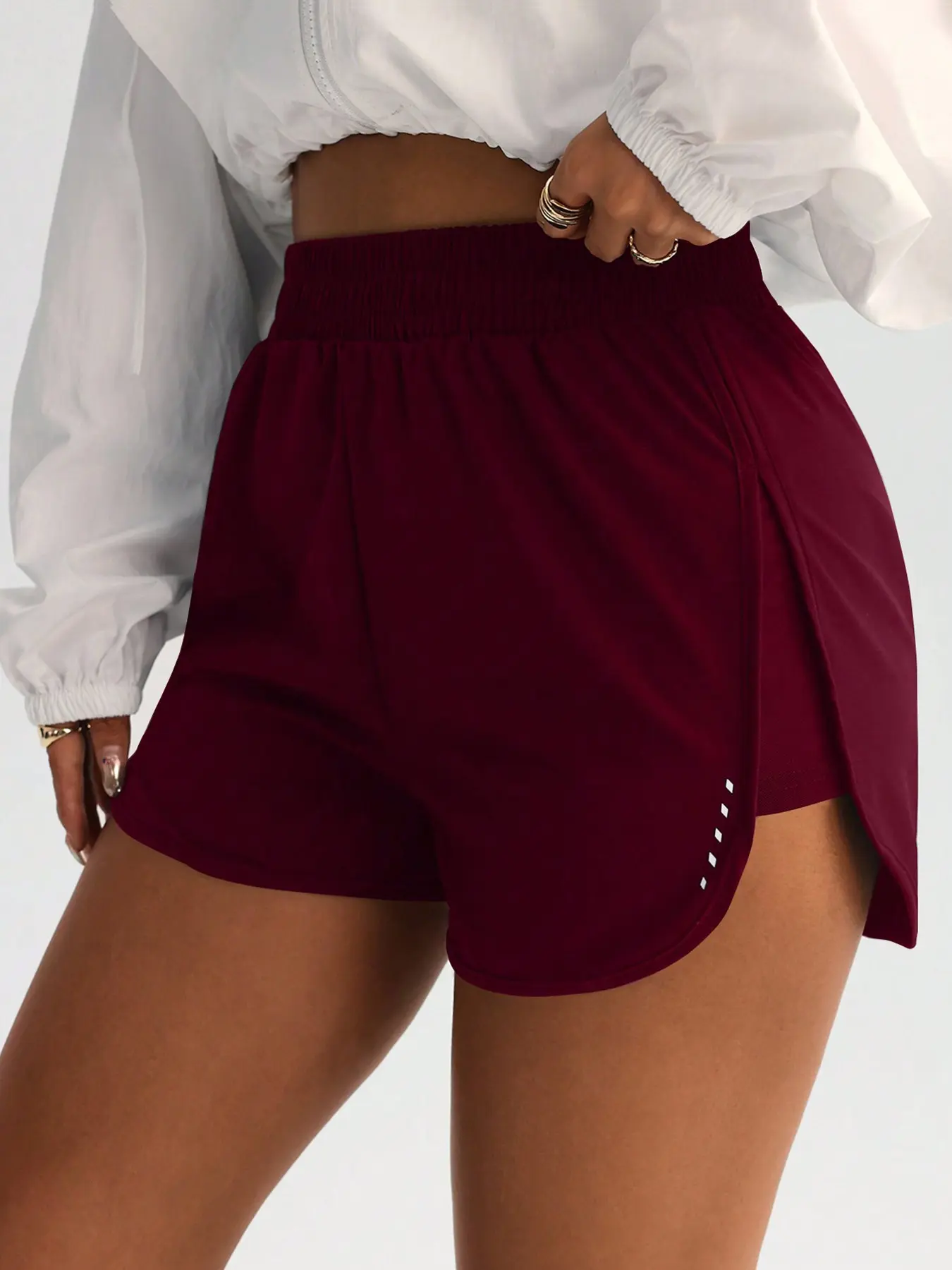 Women's Reflective Moisture-Wicking Running Shorts, Fitted Casual Athletic Training Shorts, All Seasons Sports Wear, Plain Pattern, Workout Impact Shorts