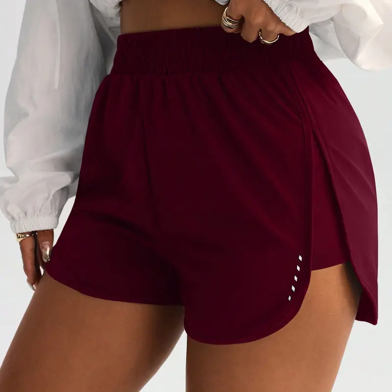 Women's Reflective Moisture-Wicking Running Shorts, Fitted Casual Athletic Training Shorts, All Seasons Sports Wear, Plain Pattern, Workout Impact Shorts, Active Wear Shorts