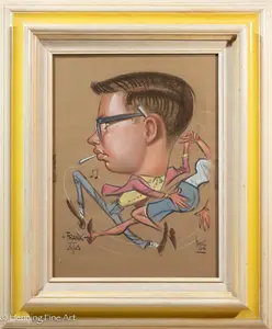 Rare Dick Briefer Caricature Drawing of Teen Dancing and Smoking, Fine Mid Cent