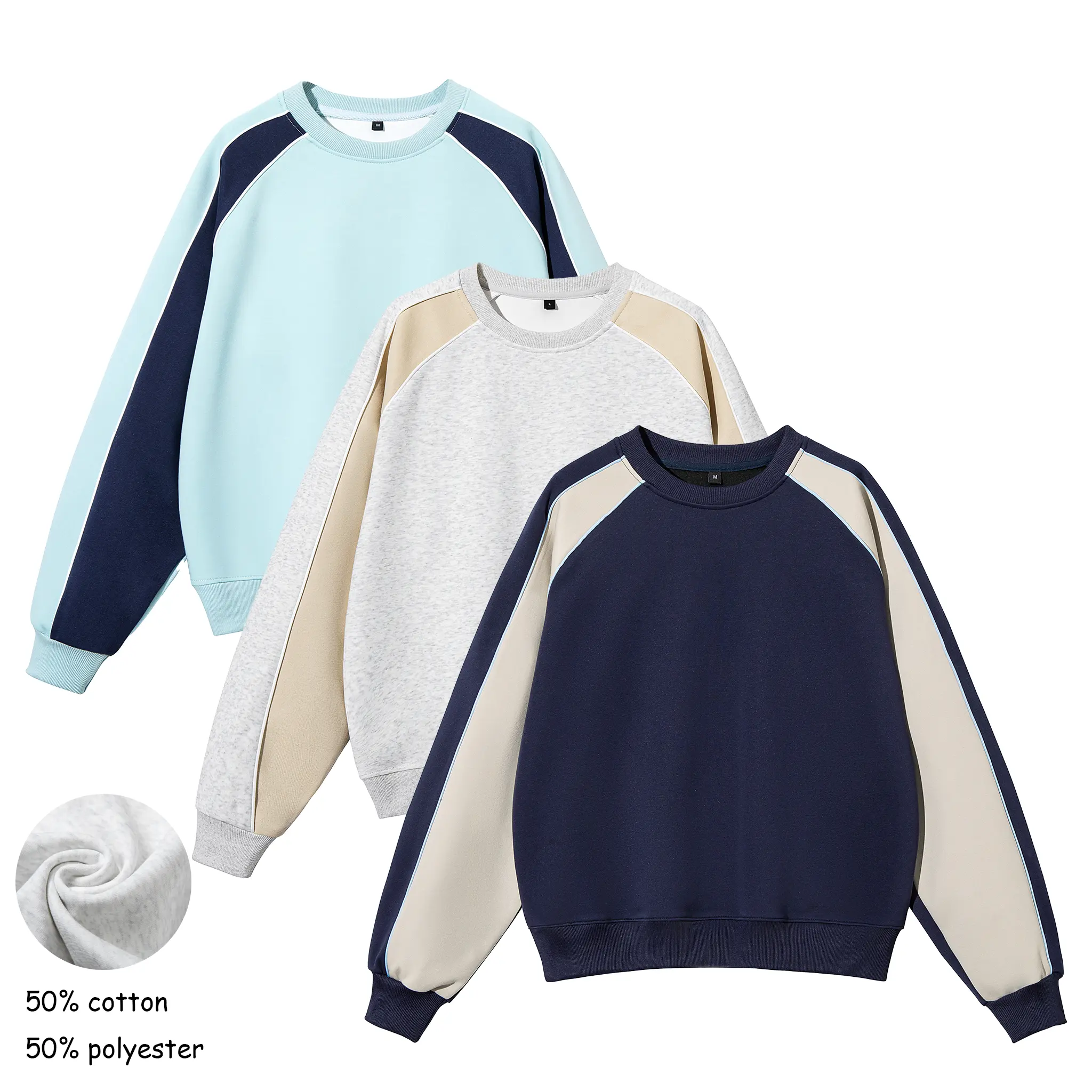 Men's Color-Block Round Neck Long Sleeve Cotton Blend Sweatshirt - Loose-Fit Menswear Tops, Autumn-Winter Sporty Casual Medium Length, Machine Washable for Everyday Commuting, Stylish