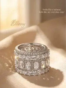 Effinny 925 Sterling Silver 10.0ct Cushion Cut 3PCS/4PCS Stackable Wedding Band Ring Set, No Tarnish Full Eternity Churumbela Jewelry Set for Travel, Daily