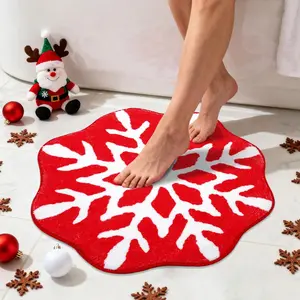 Christmas Snowflake Rug, Irregular Christmas Carpet, Non-Slip Bathroom Mat, Soft Comfort Bedroom Area Rug