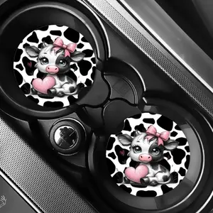 Cute Cow Print Adorable Cow Car Coasters - Unique Design for Car Decoration