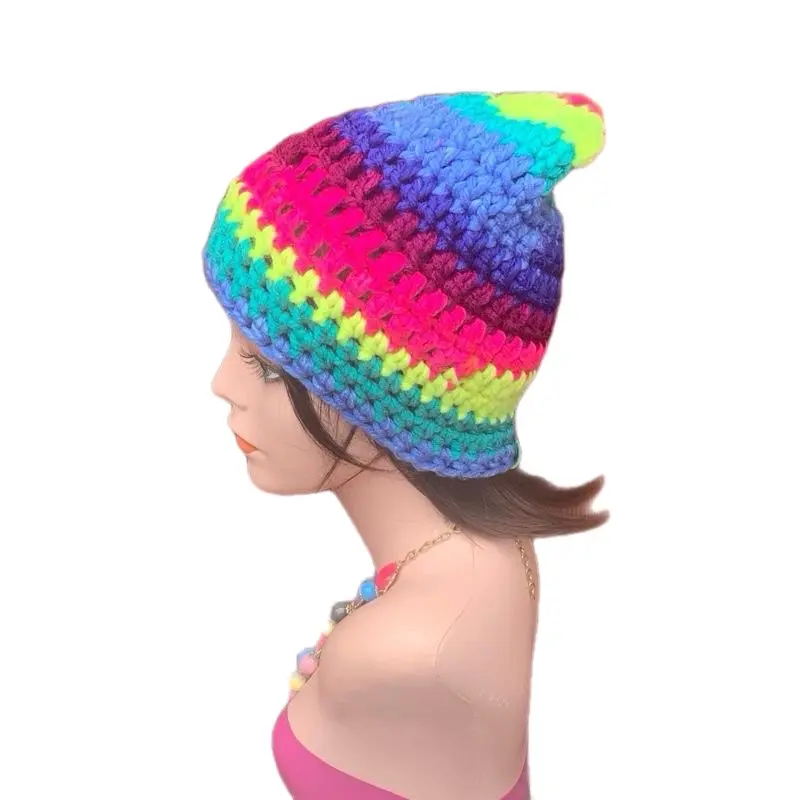 Carnival Stripe Chunky Slouchy Beanie - Colorful Design, Adjustable Fit, Ideal for Casual Wear