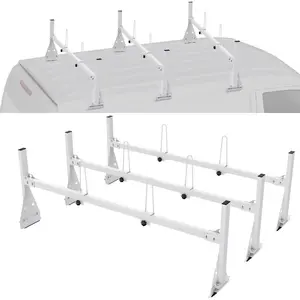 VEVOR Trailer Ladder Rack, 54 3 Crossbars Ladder Roof Rack, Heavy - duty Steel Van Roof Rack, 800 lbs Capacity Van Ladder Rack with Cargo Roller and Straps, Fit for Ford Transit 150 250 350, 2015 - 2022VEVOR Super Brand Day