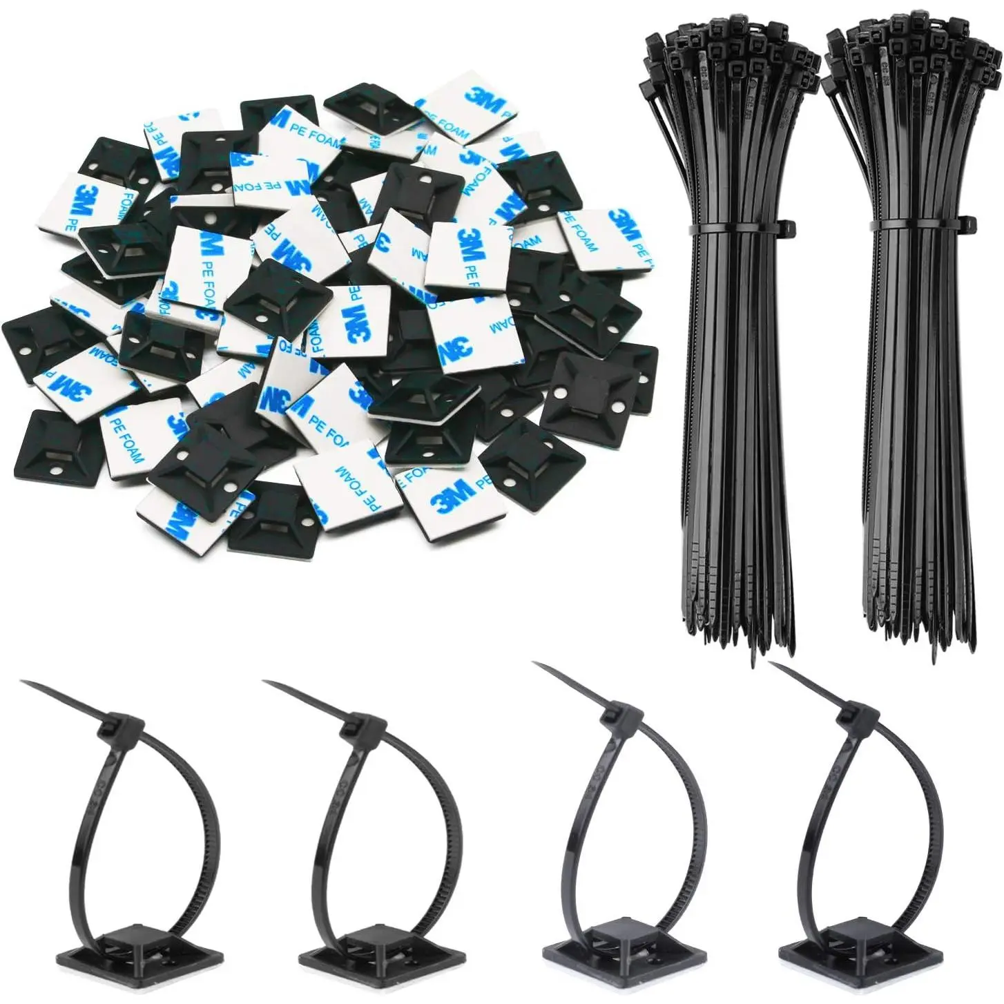 140 Pack 3/4" Zip Tie Adhesive Mounts Self Adhesive  Base Holders with Multi-Purpose Tie wire clips with screw hole,Anchor stick on wire holder,Black