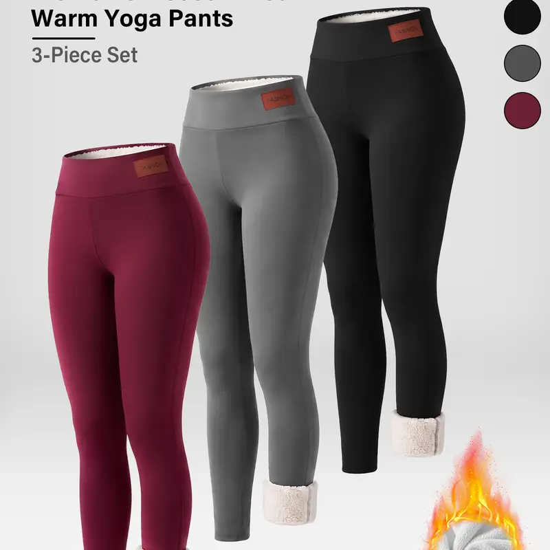 Women's Chic Basic Elegant Preppy Casual Athletic Thermal Pants - Plain, High-Waist, Stretchy, Slim-Fit Sherpa Fleece-Lined Full-Length Warm Clothing for Sports & Outdoor Jogging, Back to School