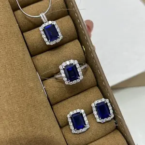 Lab Sapphire 9K Gold Ring Earring Pendant Set LF