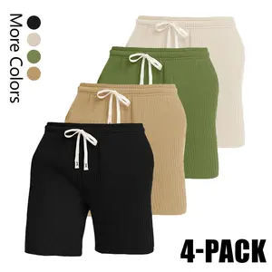 Men’s cable-knit casual shorts, 4-pack. Elastic waistband, comfortable home shorts; soft, stretchy, slightly loose straight cut. Suitable for lounging at home, everyday outings, campus commuting, light exercise, and short trips—high practicality.