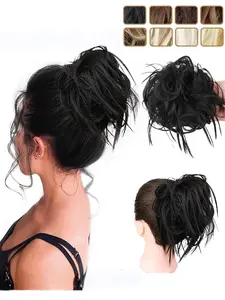 Women's Fake Hair Band Rubber Bands Hair Bun Ball Messy Tail Hair Ring, Medium Length Curly Hair Pieces, All Seasons