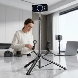 51" Magnetic Selfie Stick Tripod w/ Aluminum MagSafe Holder - 360° Rotatable Travel Stand with Rechargeable Remote for iPhone/Android - Perfect for March Madness/Spring Break/World Cup Vlogging