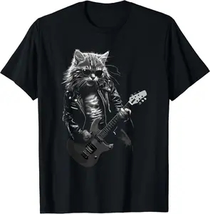Rock & Roll Music Concert Festival Cat Rock Guitar T-Shirt, Gift Tee, Funny Tee, Size S-5XL