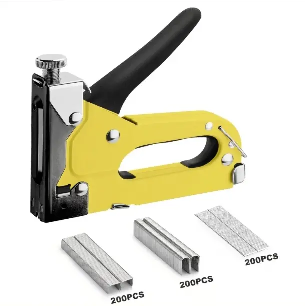 3-in-1 Heavy Duty Chromed Steel Upholstery Stapler (HT0430) – D-Type (Narrow Crown) Staples, 600 Staples, Quick-Jam Clear, Adjustable Force, Fast & Easy Reloading, for Woodworking, Tools and Gadgets, Work Tools