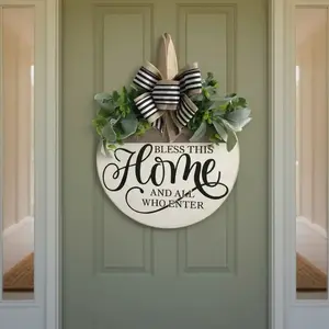 Round Wooden Letter Pattern Door Hanging Sign, Farmhouse Decorative Welcome Home Door Hanging Sign, Rustic Farmhouse Design Wall Hanging Decor for Home Interior Living Room Bedroom Office Dining Room, Home Decor, Decorative Plaque