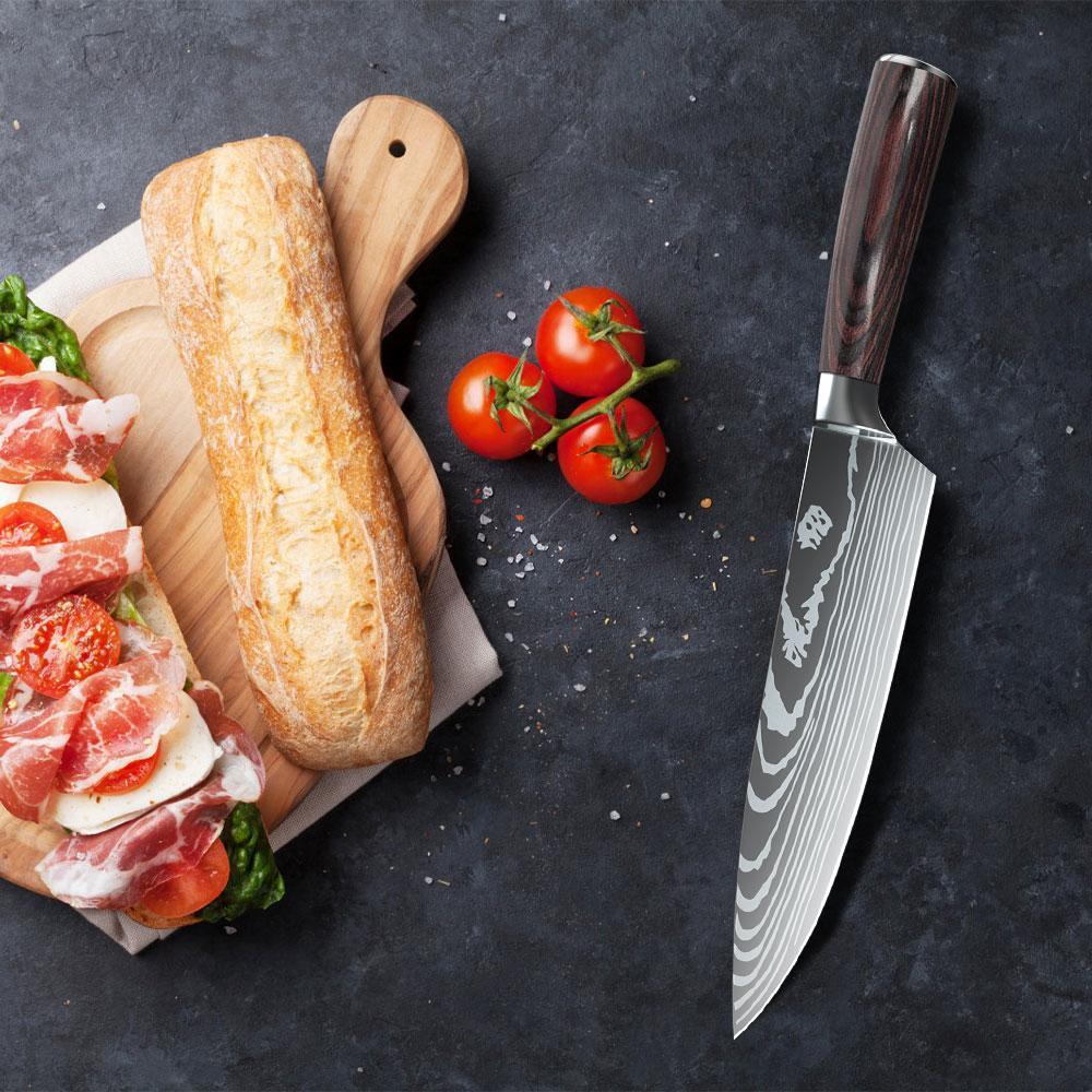 Japanese Chef's Knife, Damascus Style Stainless Steel Cleaver, Professional Sharp Blade, Used for Meat Vegetable Fruit Cutting at Home and Restaurant