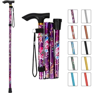 KTINEIC Folding Cane, Portable 5-Level Adjustable Height Walking Stick with Foldable Design, Wrist Strap, and T Handle for Men and Women