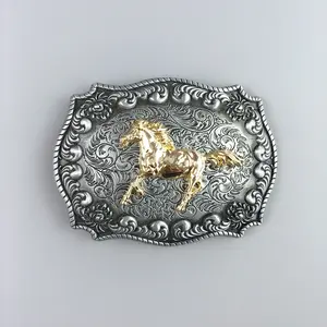 Vintage Style Silver Gold Double Color Running Horse Western Belt Buckle