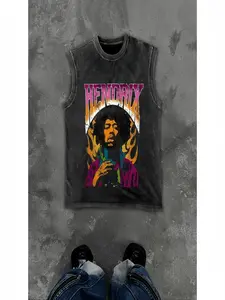 Unisex Vintage Wash Sleeveless Tank Top - Bold Print, Loose Fit, Washed Effect, Casual Streetwear, Rock Style, American Street Fashion#heatwave、#summervibes#heatwave、#summervibes#heatwave、#summervibes Menswear summerwins