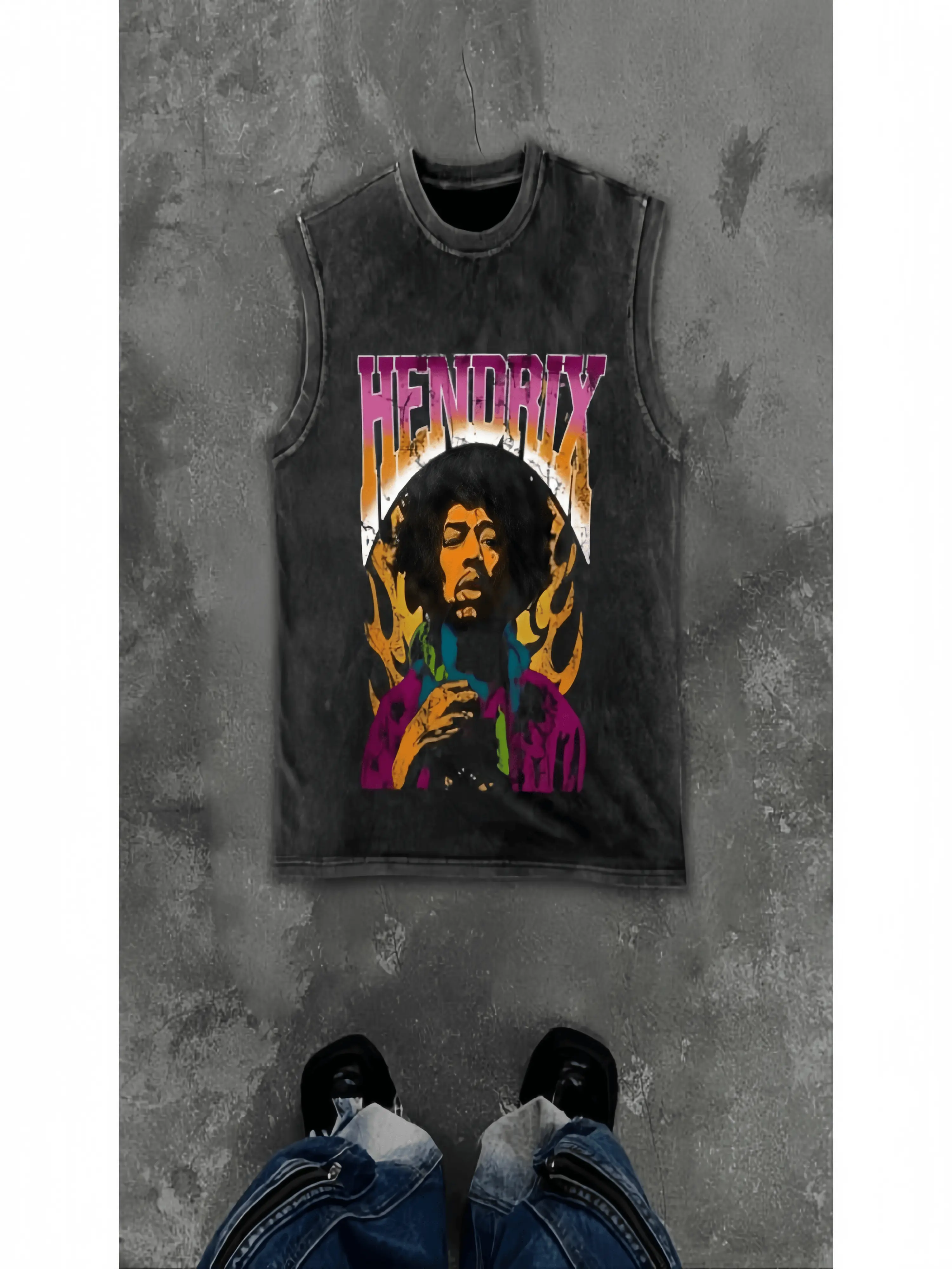 Unisex Vintage Wash Sleeveless Tank Top - Bold Print, Loose Fit, Washed Effect, Casual Streetwear, Rock Style, American Street Fashion#heatwave、#summervibes#heatwave、#summervibes#heatwave、#summervibes Menswear summerwins