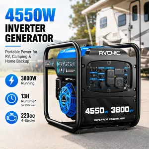 Portable Inverter Generator 4550W Peak 3800W Running, Quiet Gas Powered Generator for RV Camping, Home Backup & Outdoor Projects, 223cc 4-Stroke Engine, 13H Runtime, 120V/30A Power, Fathers Day Gift
