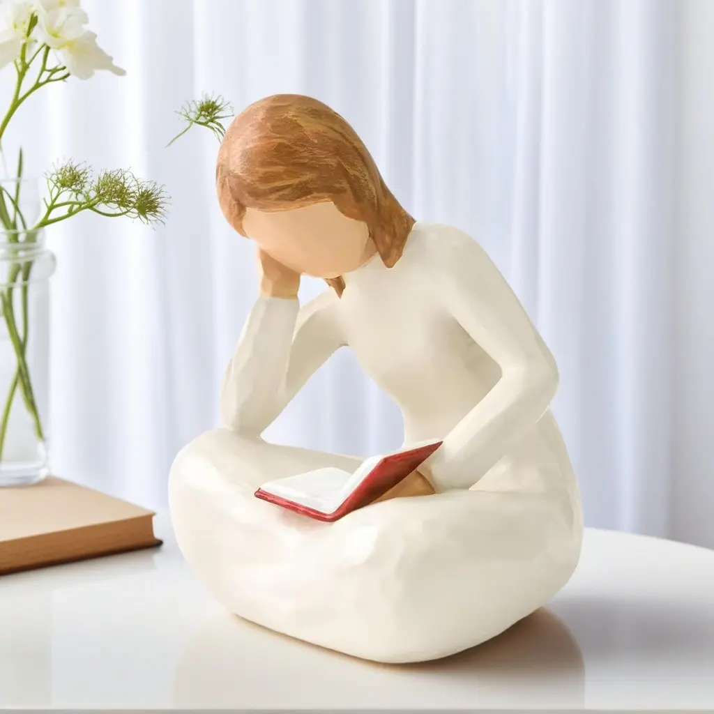 Minimalist Reading Girl Statue, Book Lover Sculpture for Readers, Graduates, Students, Teachers, Home Office Classroom Decor, Christmas Gift