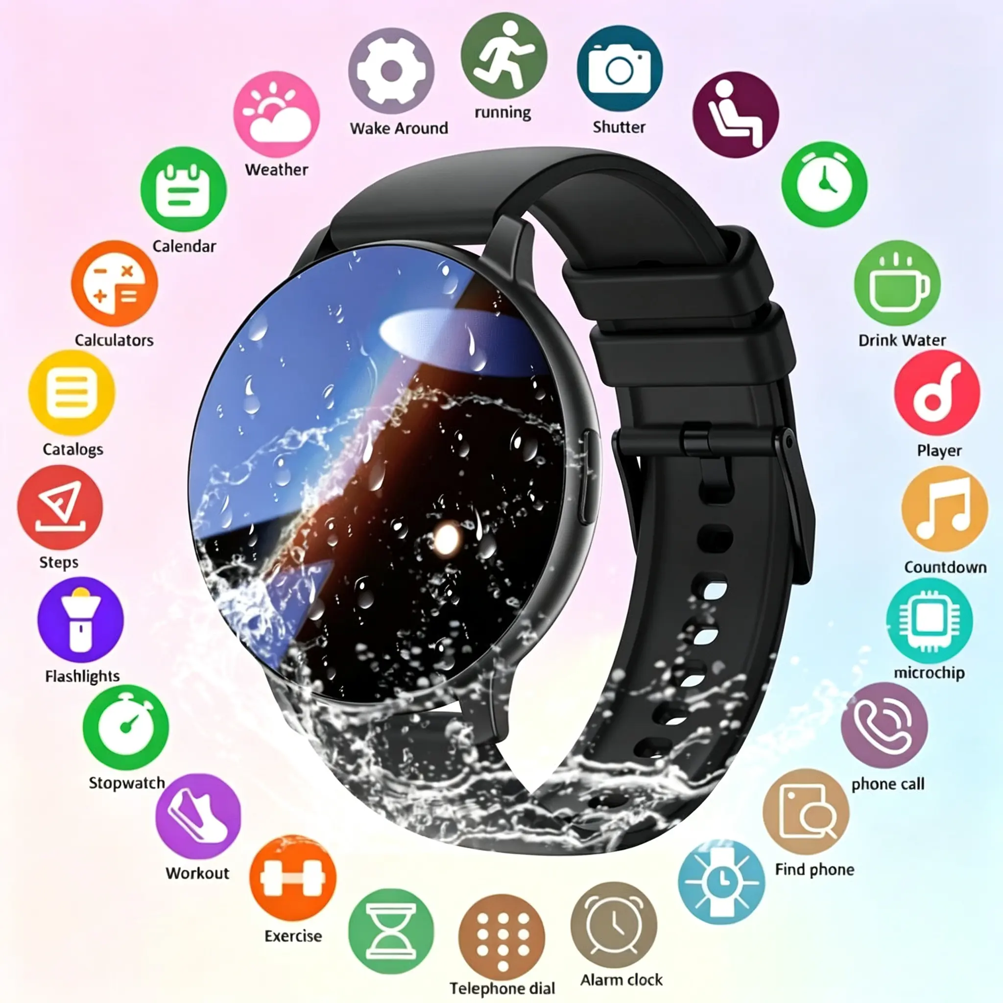 Unisex IP67 Water-Resistant Smart Watch Fitness Tracker with Silicone Band - Music Player, Modern Design, Valentine's Day Gift, Text Notifications, Multiple Sports Modes, Remote Camera Control, iPhone & Android Compatible