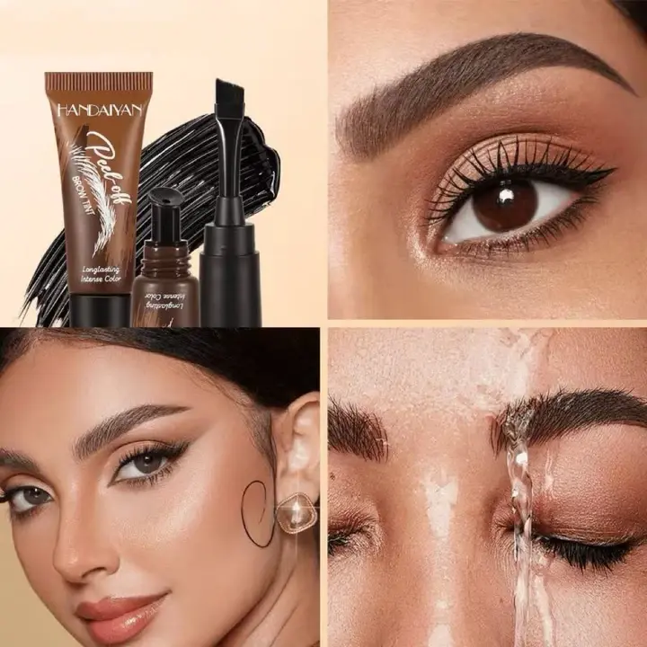3-Color Tear-Off Brow Tint Semi-Permanent Eyebrow Gel Tint Waterproof Long Lasting Peel Off Brow Gel Easy Removal Natural Looking Brows with Brush for Women