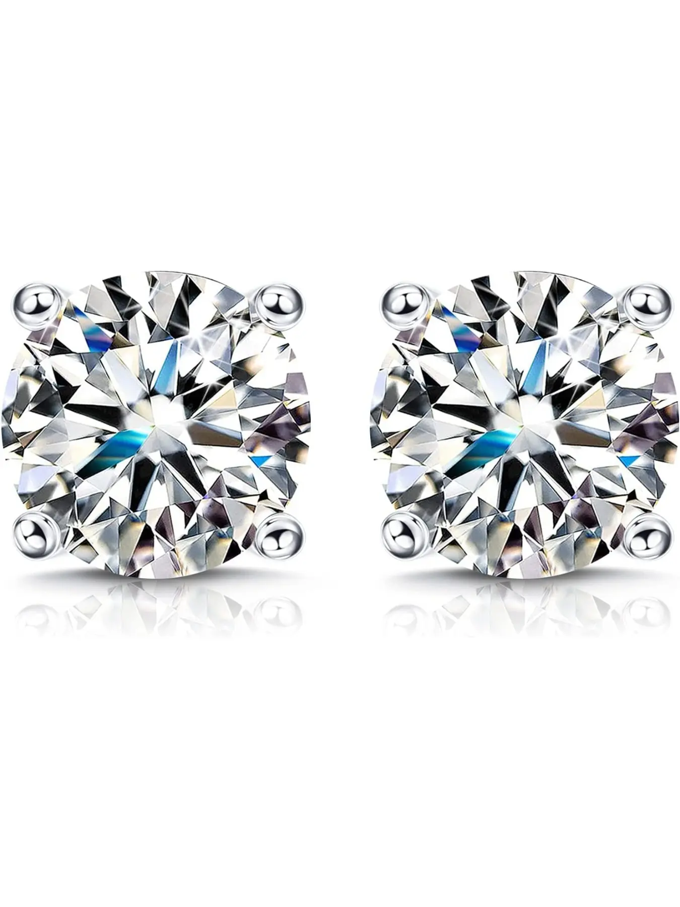 Moissanite Stud Earrings 1ct/2ct Brilliant Round Cut D Color VVS1 Created Diamond Earrings Diamond Studs 18K White Gold Plated Hypoallergenic Earrings Sterling Silver Stud Earrings with Silicone Back 4-8MM