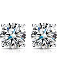 Moissanite Stud Earrings 1ct/2ct Brilliant Round Cut D Color VVS1 Created Diamond Earrings Diamond Studs 18K White Gold Plated Hypoallergenic Earrings Sterling Silver Stud Earrings with Silicone Back 4-8MM