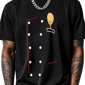 100% Cotton Chef Jacket With Spoon Design T-Shirt Women Men Outdoor Casual Short Sleeve Comfortable And Versatile