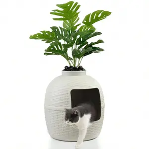 Hidden Cat Litter Box Enclosure With Decorative Planter