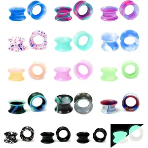 12 16 20 24 28 32 ear tunnels plugs piercing set double flared hollow hard soft silicone gauges expander stretcher body 8g 40mm