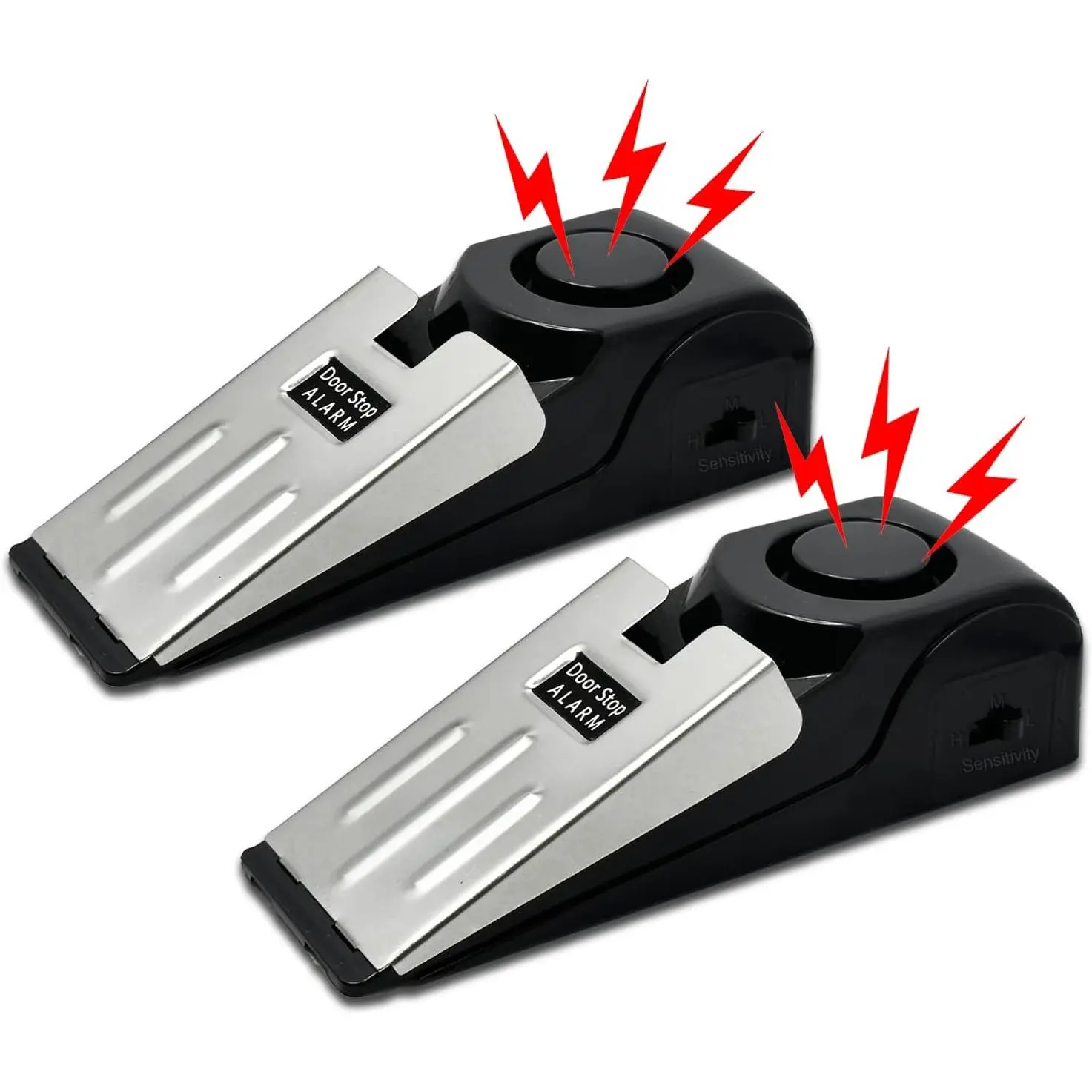 2 Pack Portable Door Stop , Door Stopper with 120db Loud  , Travel Door, Doorstops Wedge Sensors  Devices for Traveling Apartment Hotel and  (Black)