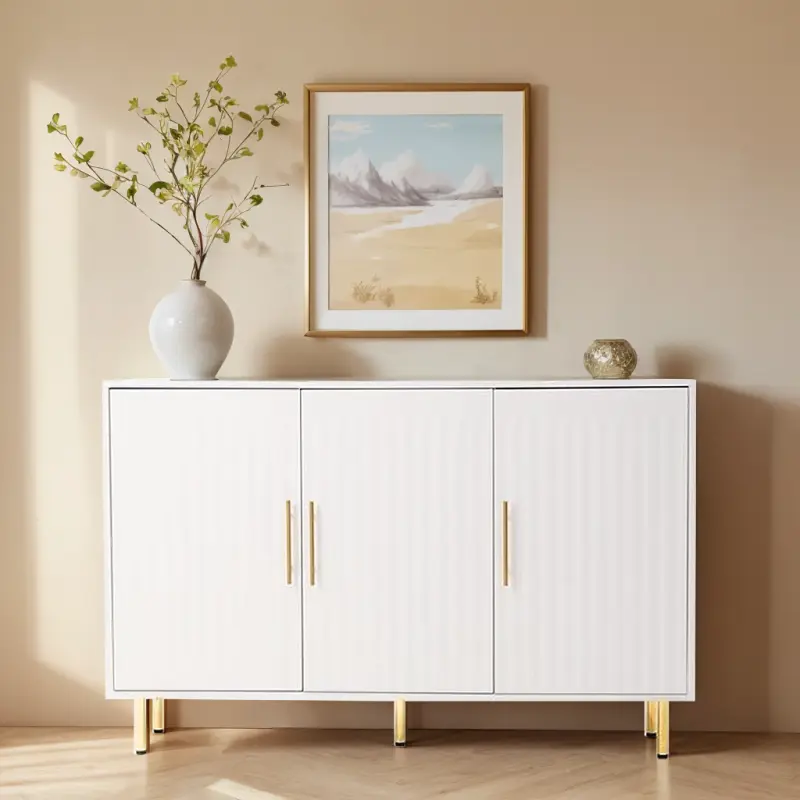 [SOIYELIFE] 3-Door Large Storage Sideboard with Gold Hands for Kitchen, Dining Room and Living Room.55.12" W Accent White Buffet Cabinet, Coffee Bar Sideboard Cabinet with 3 doors (White) living room entryway