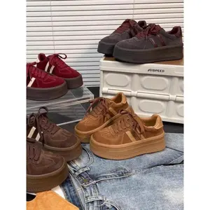 Women’s chunky sole genuine leather fur shoes, lace-up casual sports shoes, comfortable walking and running shoes, thick-soled sneakers, casual athletic sneakers, UK sizes 3–8