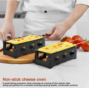 Cheese Raclette, Portable Foldable Non-Stick Cheese Rotaster Baking Tray Candlelight Cheese Melter Pan with Handle Spatula Barbecue Home Kitchen Grilling Tool