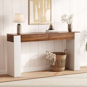 63" Narrow Console Table Sofa Behind Couch Table with 2 Drawers Modern Entryway Accent Table Wooden Side Table for Hallway Living Room