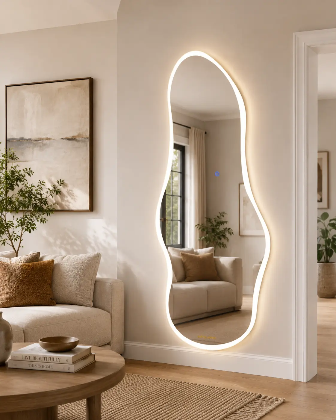 65" x 25" Irregular LED Full Length Mirror, Organic Shape Wall Mounted Full Body Mirror with 3 Color Lighting, Touch Control Dimmable Lighted Mirror for Bedroom, Closet, Living Room and Home Decor