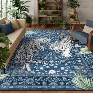 Vintage Tiger & Plants Pattern Rug, 1 Count Non-slip Soft Floor Mat, Decorative Carpet for Home Living Room Bedroom Study Room