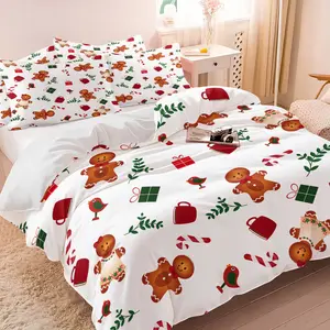 Christmas Gingerbread Duvet Cover Set, Festive Holiday Bedding Set with Cheerful Prints of Candy Canes, Gift Boxes, and Mistletoe, Soft Microfiber Material for Cozy Winter Decor, Includes 1 or 2 Pillowcase - No Filler, Bedroom Bedding Set