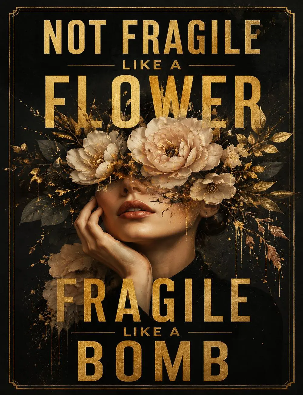 Highuppo Not Fragile Like A Flower Fragile Like A Bomb Wall Art Inspirational Feminist Quote Poster Floral Woman Canvas Print Motivational Wall Decor Modern Bedroom Living Room Office Gift for Women Empowerment Unframed Poster