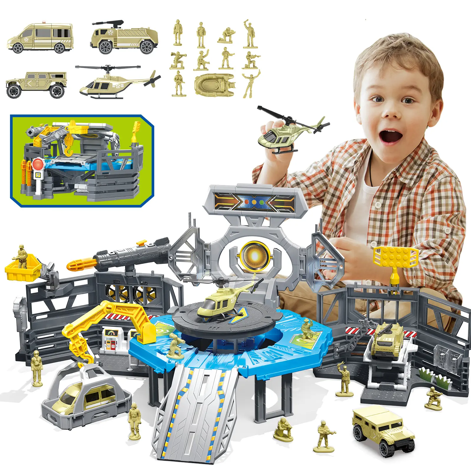 Frontoytall Military Base Playset for Kids, Army Military Toy Set with Repair Station, Vehicles & Accessories, Army Command Center Pretend Play Toys for Boys Ages 4-8 5-7 6-12 Birthday Gift