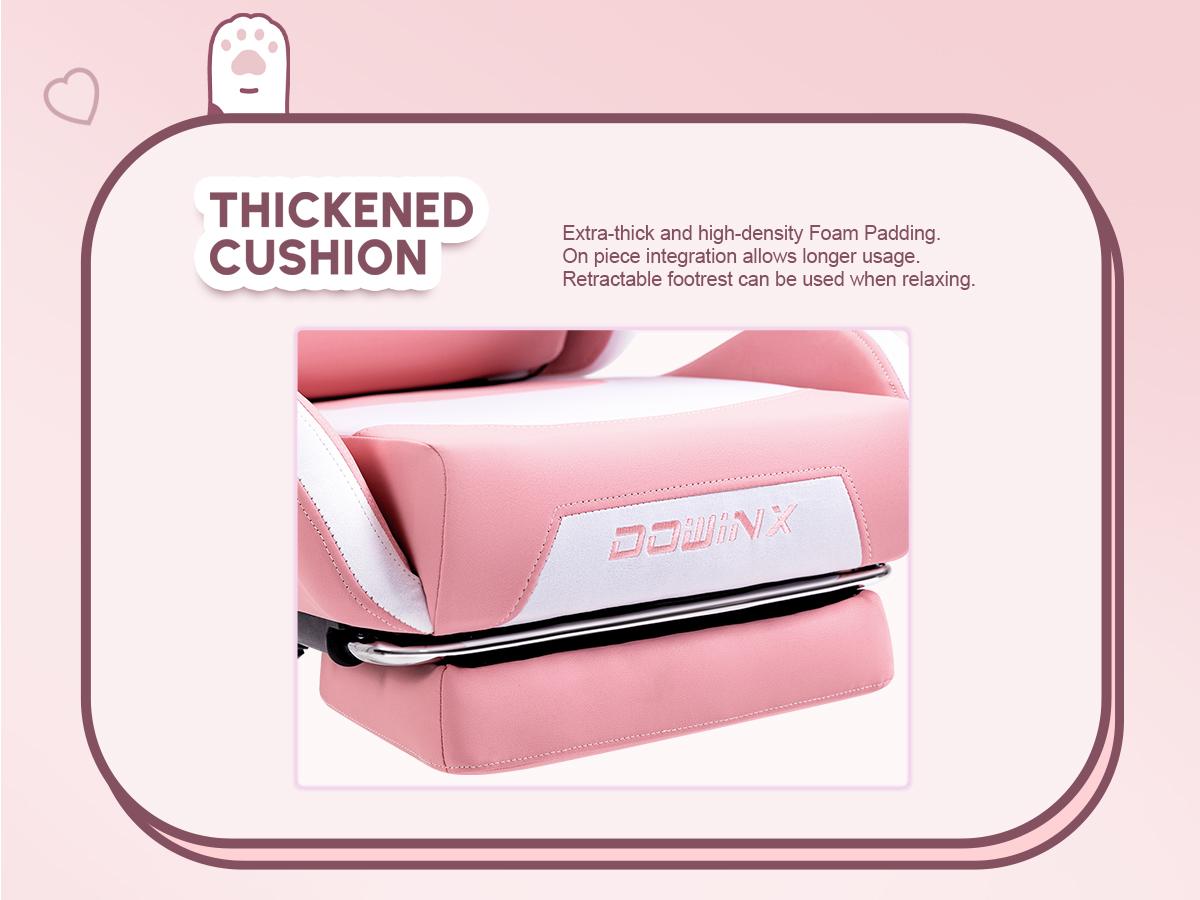 Dowinx Gaming Chair Cute with Cat Ears and Massage Lumbar Support, Ergonomic Computer Chair for Girl with Footrest and Headrest, Comfortable Reclining Game Chair 290lbs for Adult, Teen, Three Colors