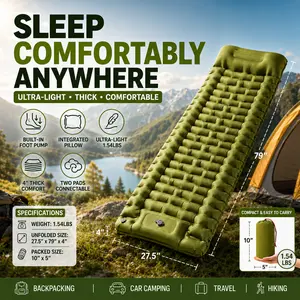 Ultralight Inflatable Camping Sleeping Pad with Built-in 1-ft Pump, Integrated Pillow, Extra-Thick Nylon+TPU Wave Chamber Mat, Compact Fold, Connects Easily for Double Bed, Camping Essential Gear for Backpacking & Car Camping,summervibes