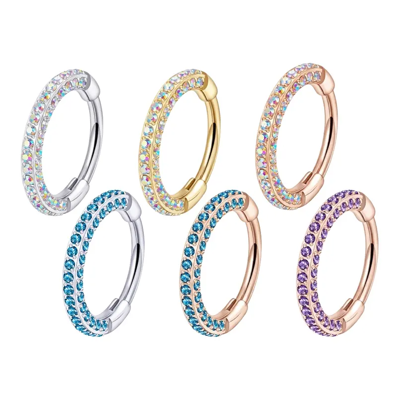 Mini Gem Triple Sided Titanium Hinged Nose Hoop Beauty Mark Jewelry