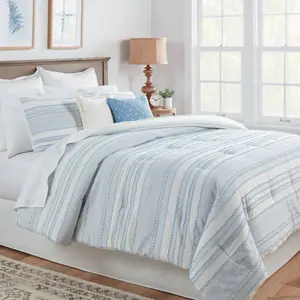 8pc Queen Clipped Jacquard Stripe Comforter Set Blue - Threshold: Dobby, OEKO-TEX Certified, Embroidered Details