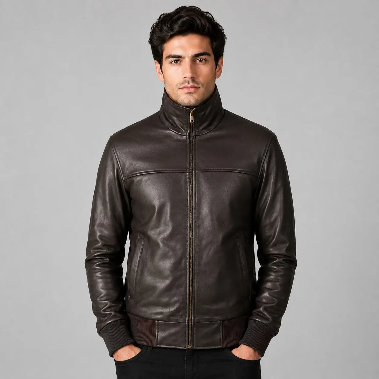 Men's Classic Black Bomber Leather Jacket