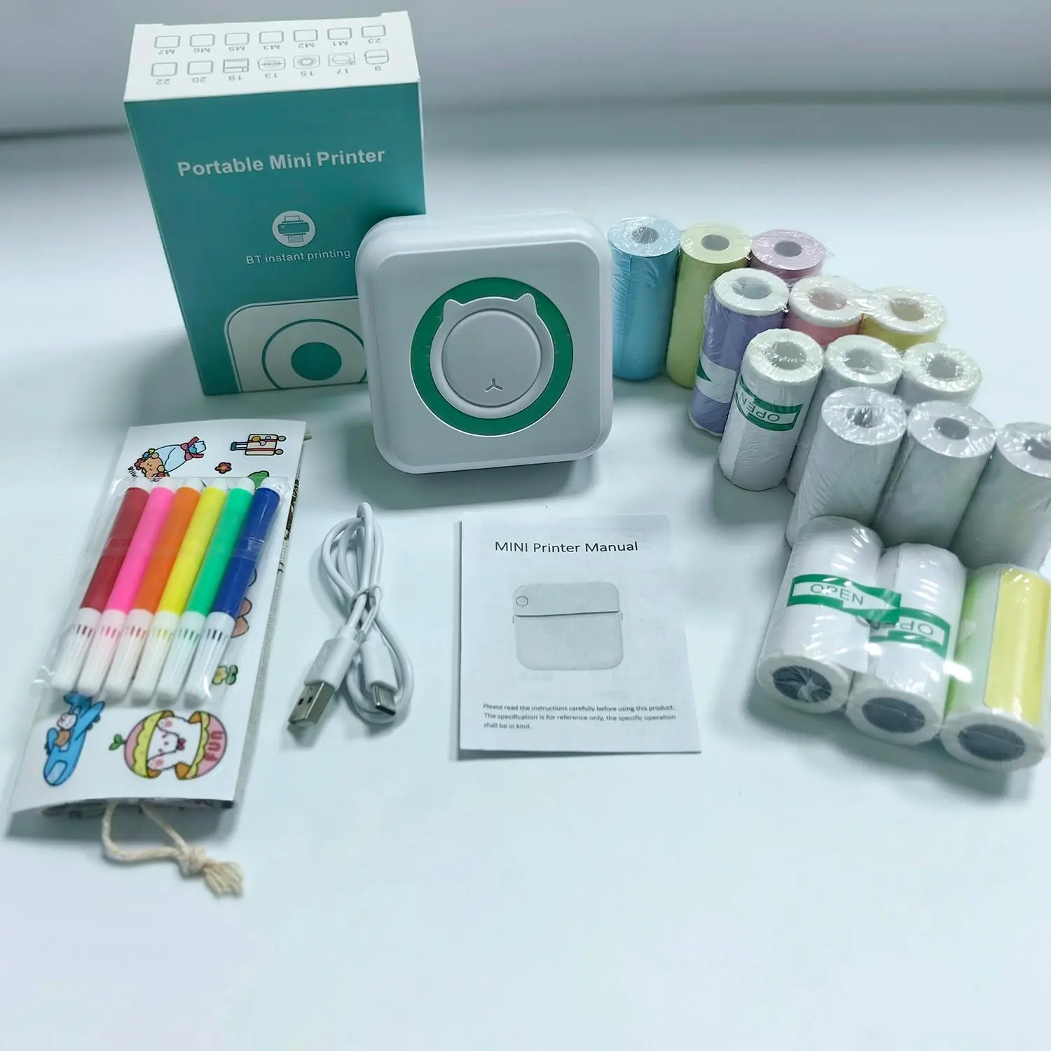 C15 Mini Portable Wireless Thermal Printer Set, 1 Set USB Charging Bluetooth-compatible Printer with Print Paper & Accessories, Portable Label Printer, Label Maker, Label Machine, Stationery & Supplies for Office Home