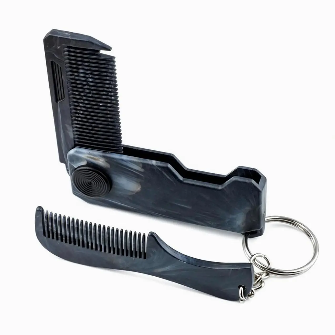 Men's Folding Comb Portable Mini Hair & Beard Comb for Men | Pocket Comb with Spinnable Ring 2-in-1 Grooming & Stress Relief Fidget Tool for Travel, Work & Everyday Use